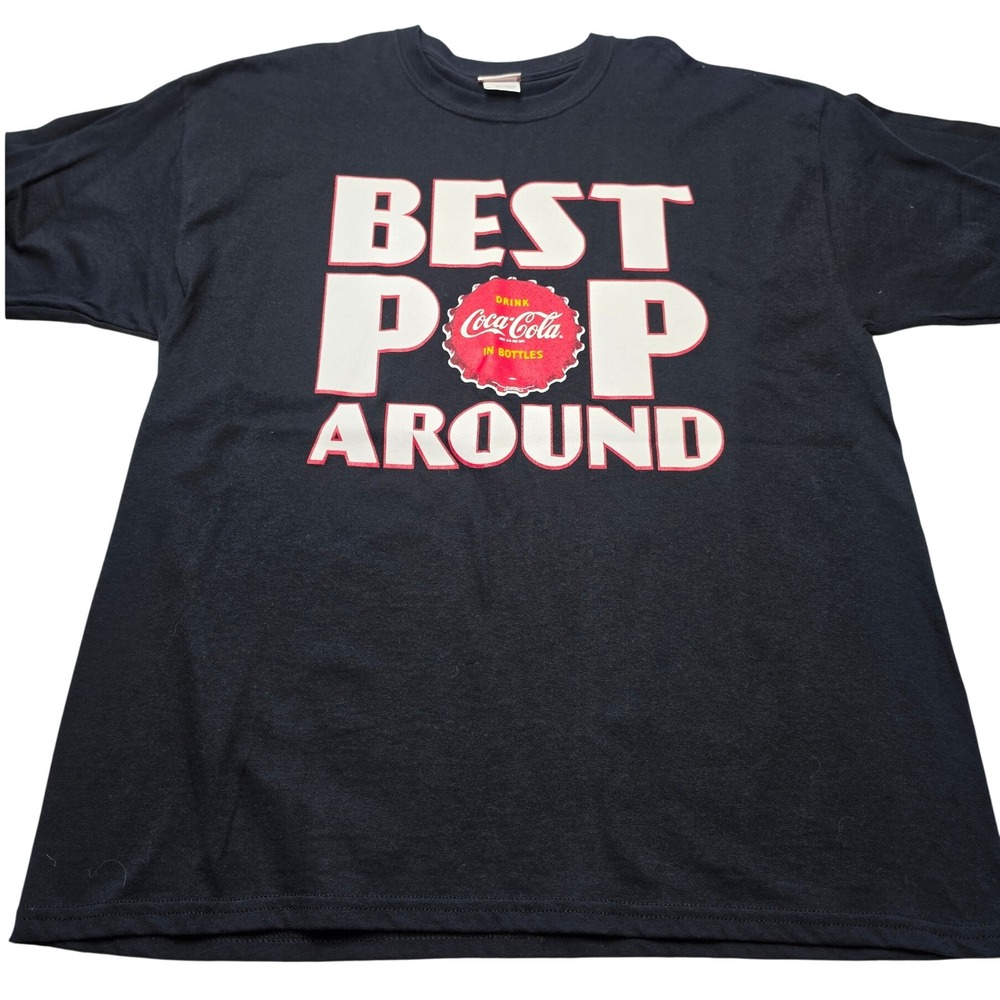 Coca-Cola Best Pop Around Graphic T-Shirt Mens XL Black Gildan Heavy Cotton Tee
